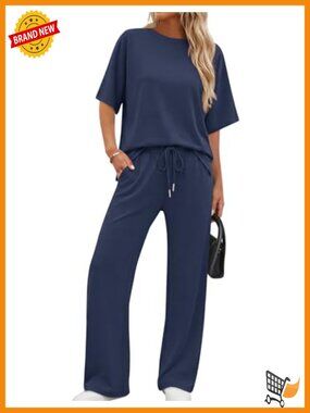 Women's Side Slit Lounge Set 2 Piece Travel Outfits Oversized Wide Leg